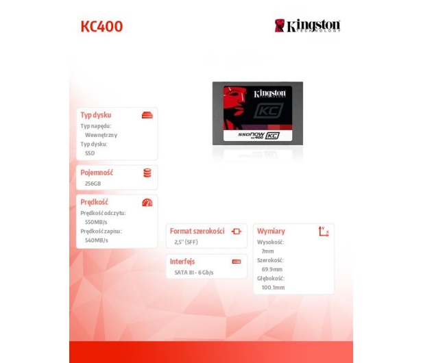 Kingston 256GB 2.5'' SATA SSD KC400 7mm - 282520 - zdjęcie 2
